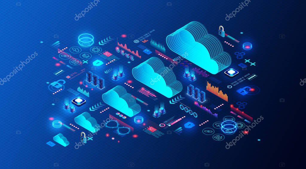 Ilustración de arquitectura cloud conectando diferentes sistemas empresariales